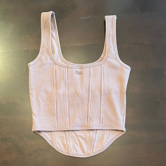 Victoria’s Secret Cinched Corset Ribbed Tank Top Iced Coffee & Black lot of 2 - Picture 3 of 12